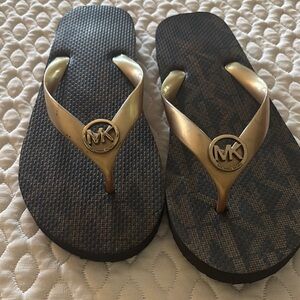 Michael Kors Gold and Black Sandals with Logo